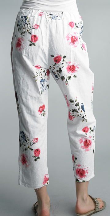 Tempo Paris 100% Linen Floral Pants By: Tempo Paris (2-Colors)