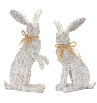 Set of 2 Resin Wicker Rabbits