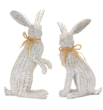 Set of 2 Resin Wicker Rabbits