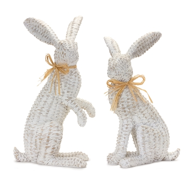 Set of 2 Resin Wicker Rabbits