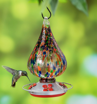 Multicolor Speckled Art Glass Hummingbird Feeder