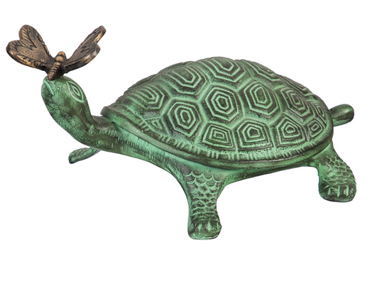 14" Verdigris Metal Turtle w/ Butterfly