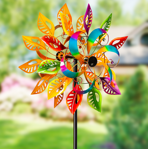 Colorful Filigree Leaves Wind Spinner