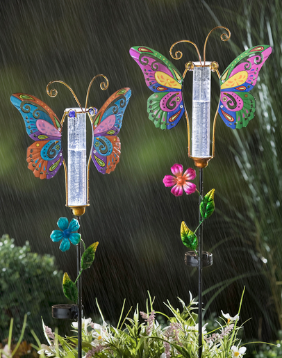39" Colorful Solar Butterfly Rain Gauge