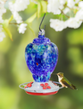 Blue Speckled Art Glass Hummingbird Feeder