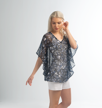 Simply Noelle Abstract Circle Curved Hemline Top By: Simply Noelle