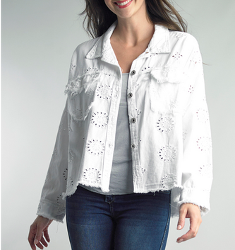 White Embroidered Raw Edge Jacket By: Tempo Paris