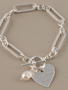 Silver Link Heart Bracelet w/ Pearl