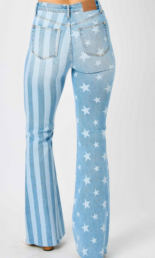 Judy Blue High Waisted Stars & Stripes Flare Jeans By: Judy Blue