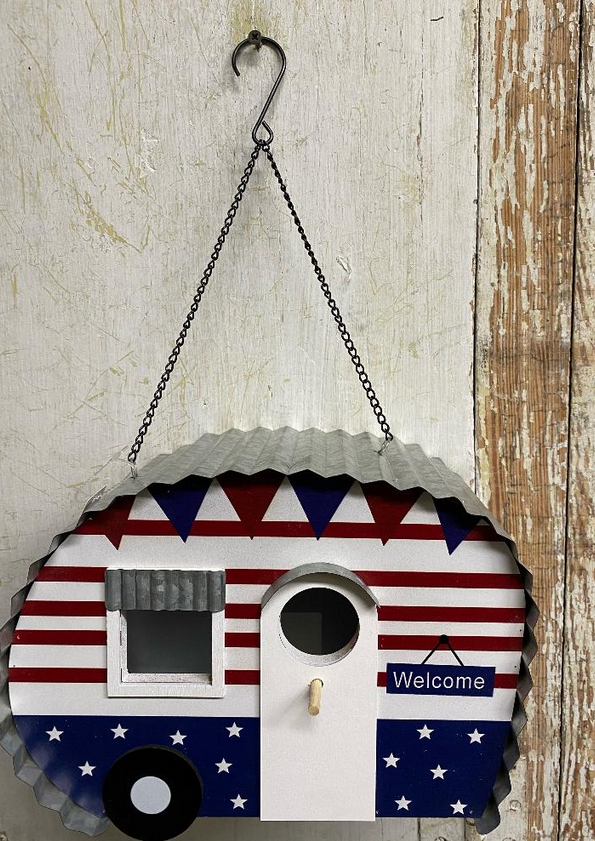 Wood & Metal Americana Camper Hanging Birdhouse