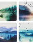 Set of 4 Watercolor Landscape Coasters