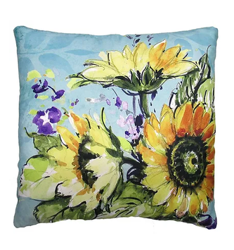 Indoor Outdoor Sunflowers on Teal Pillow