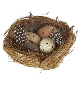 4" Feathered Birds Nest with Eggs