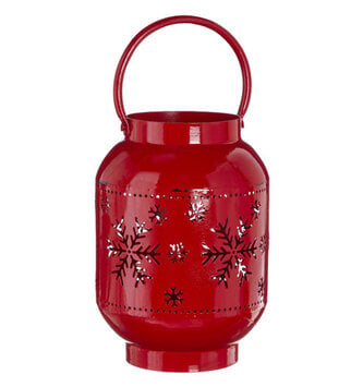 8.5" Red Metal Snowflake Lantern