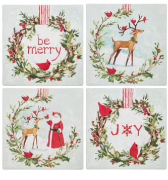 Set of 4 Cardinal Christmas Coasters