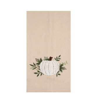 Embroidered White Pumpkin Kitchen Towel