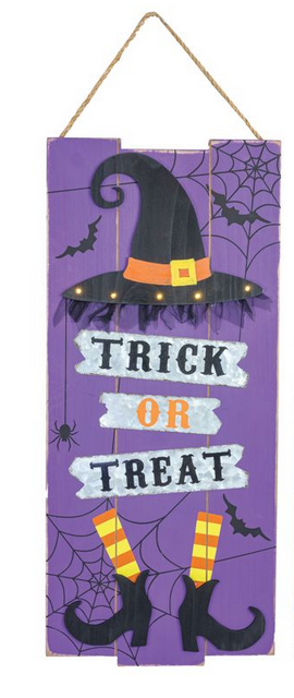 Wooden Lighted Witch Sign