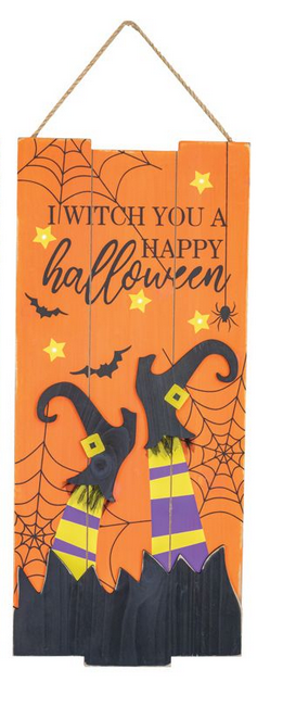 Wooden Lighted Witch Sign