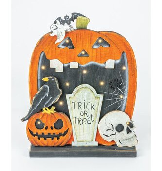 Wooden Lighted Jack-O-Lantern Sign
