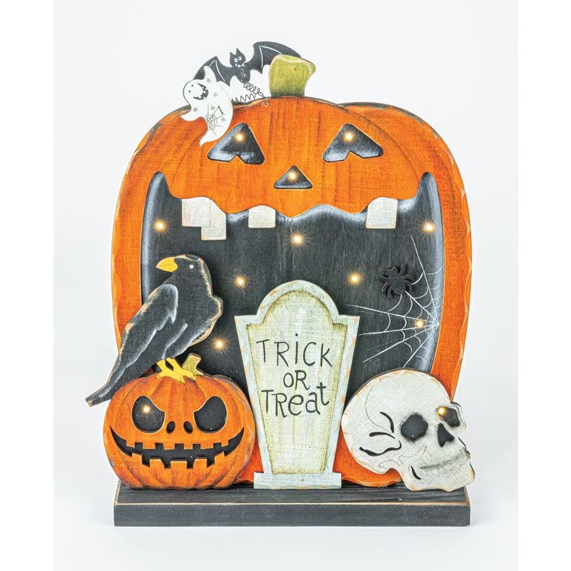 Wooden Lighted Jack-O-Lantern Sign