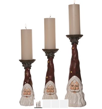 Set of 3 Pillar Santa Claus Candlesticks