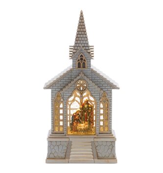 LED Battery Operated Church Holy Family Snowglobe