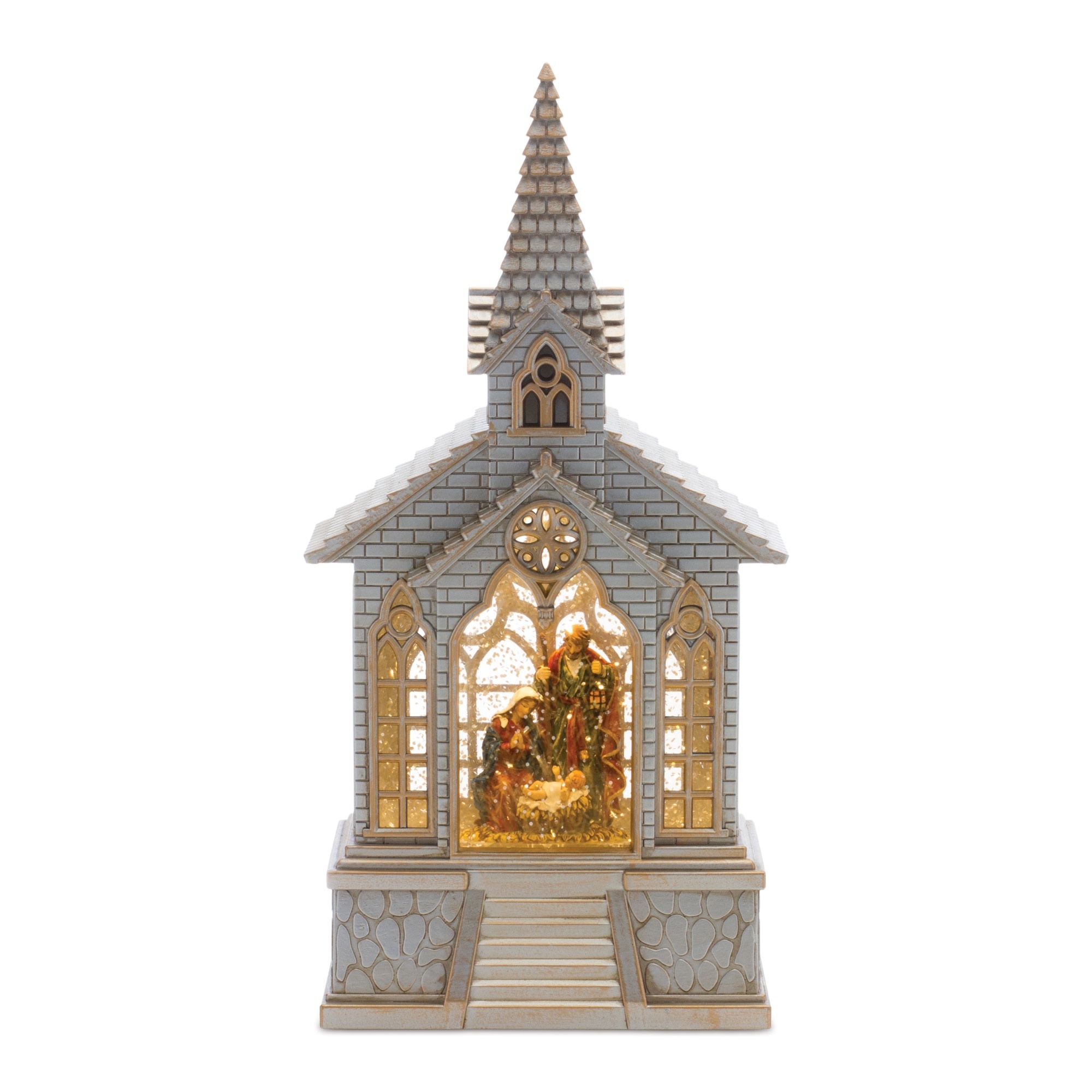 LED Battery Operated Church Holy Family Snowglobe