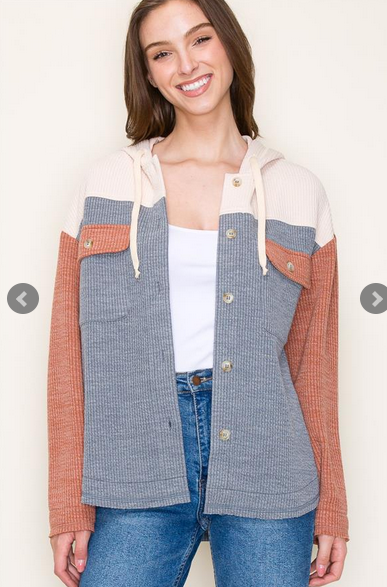 Hooded Color Block Shacket By: Staccato