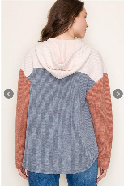 Hooded Color Block Shacket By: Staccato
