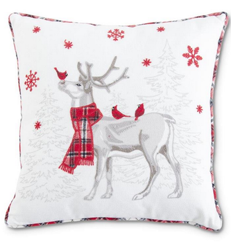 18" Square Embroidered Deer & Cardinal Pillow