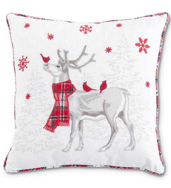 18" Square Embroidered Deer & Cardinal Pillow