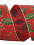 4" x 10 YDS Satin Glitter Holly Leaf Ribbon