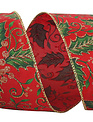 4" x 10 YDS Satin Glitter Holly Leaf Ribbon
