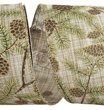 2.5" x 10 YDS Pinecone Glitter Wisp Ribbon