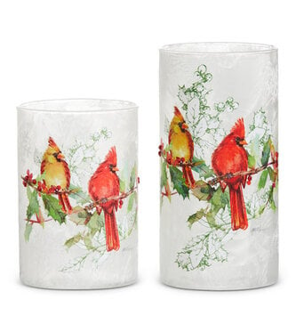 Frosted Cardinal Couple Candle Holder (2-Sizes)