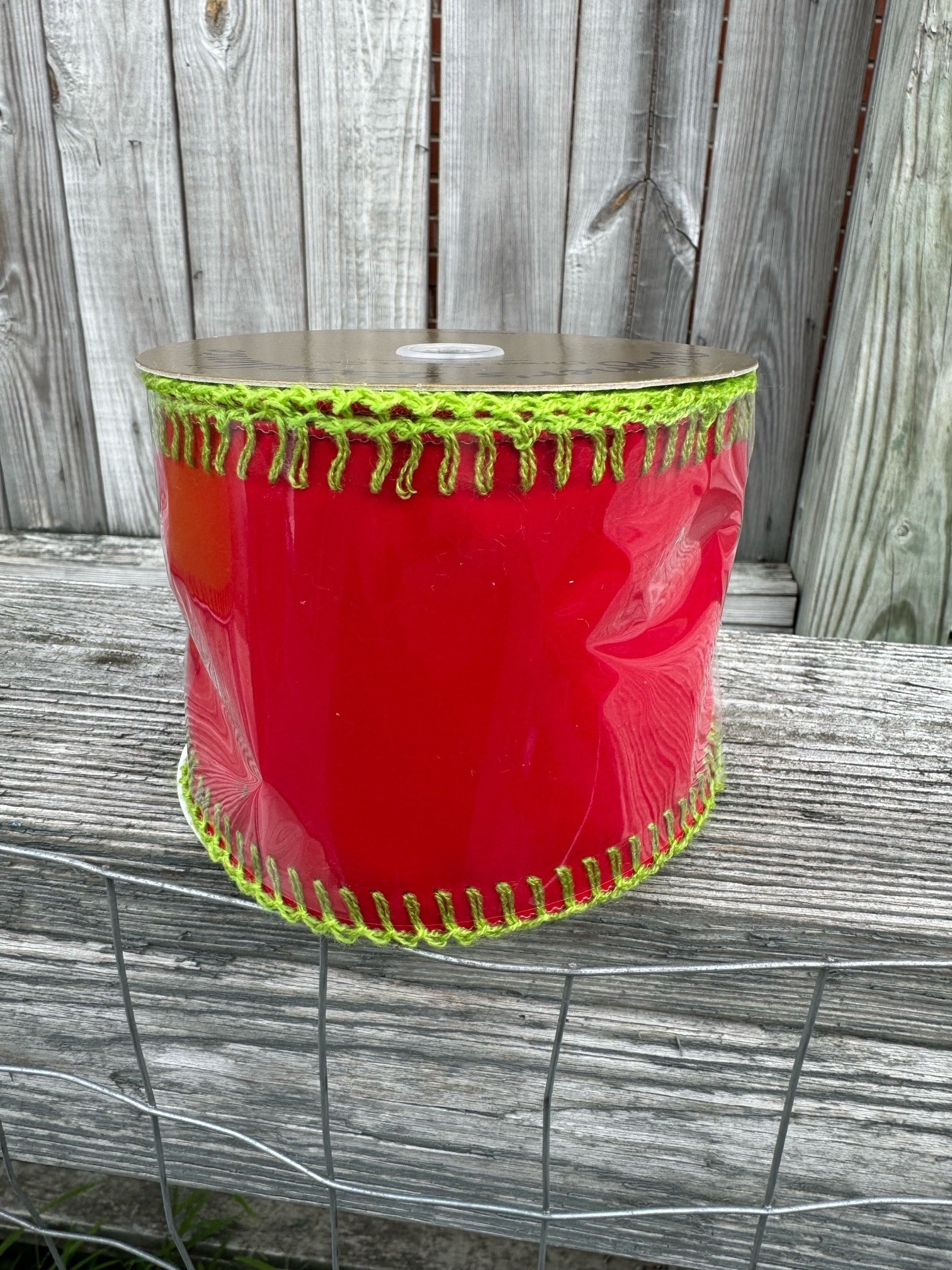 4" x 10 YDS Red Velvet Stitched Ribbon