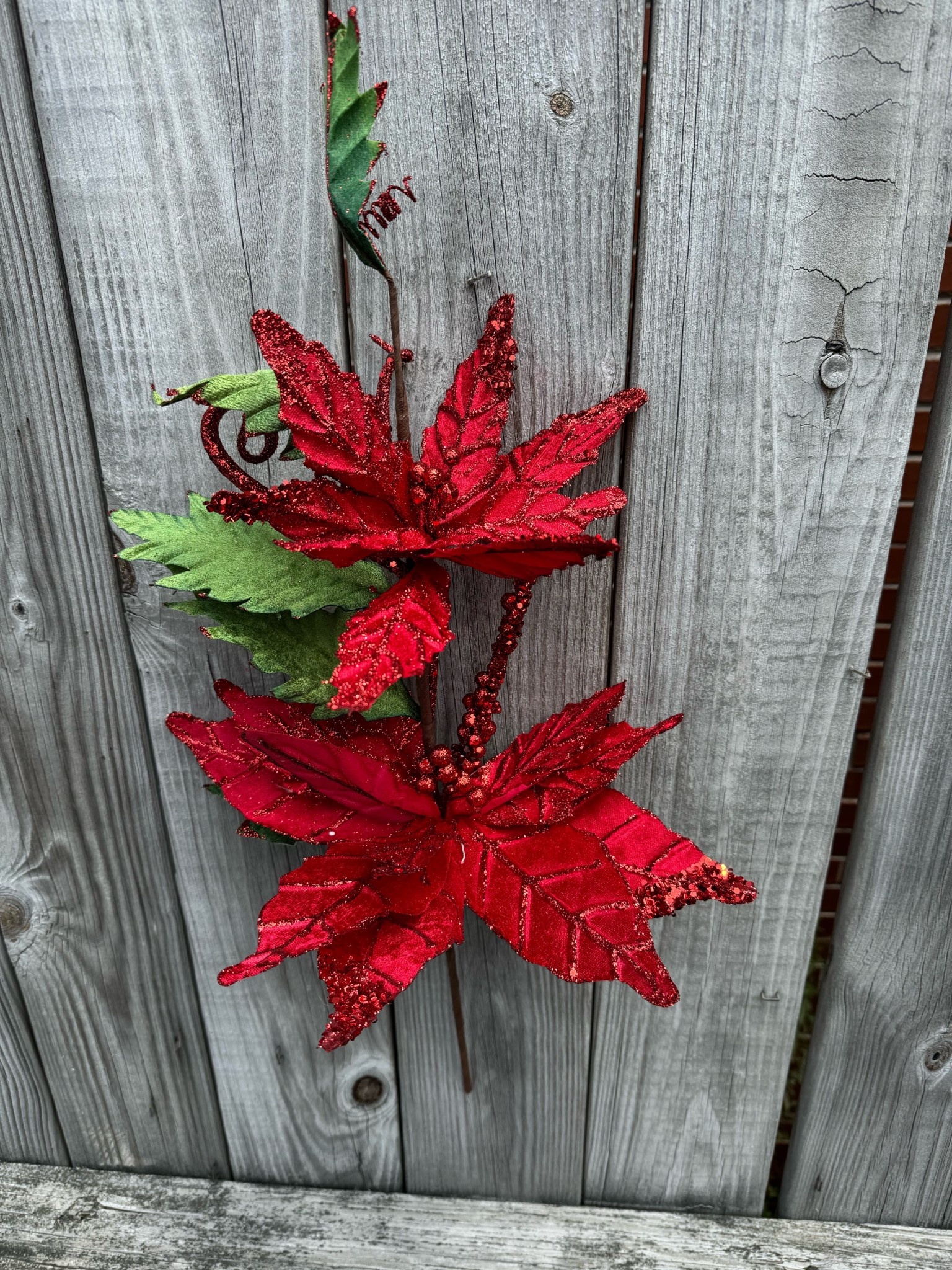 Double Velvet Poinsettia Spray