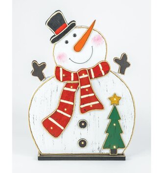 Lighted Wooden Jolly Snowman