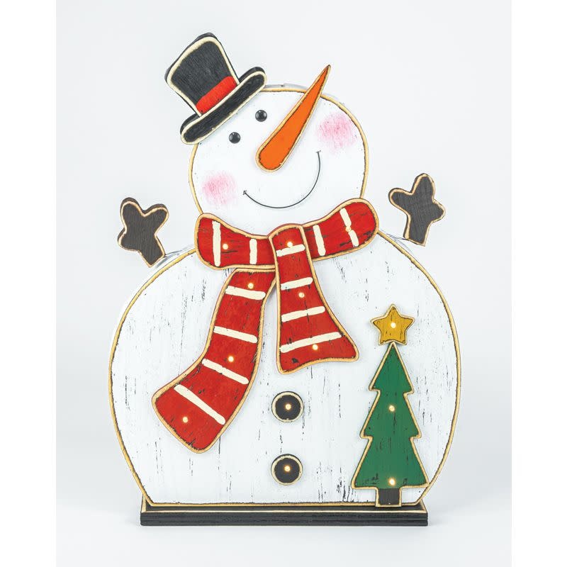 Lighted Wooden Jolly Snowman