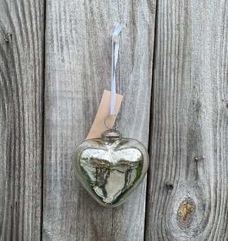 Silver Mercury Glass Heart Ornament