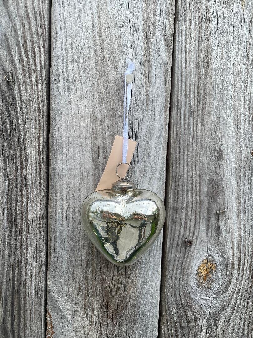 Silver Mercury Glass Heart Ornament