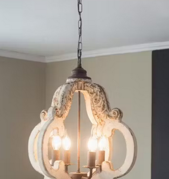 Vintage Whitewashed 4 Bulb Chandelier