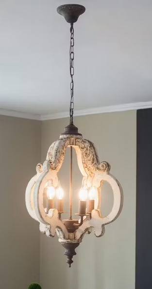 Vintage Whitewashed 4 Bulb Chandelier