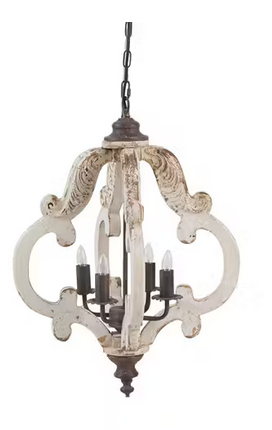 Vintage Whitewashed 4 Bulb Chandelier
