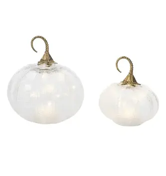 Set of 2 Light Up Ripple Glass Pumpkins