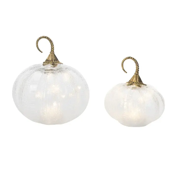 Set of 2 Light Up Ripple Glass Pumpkins