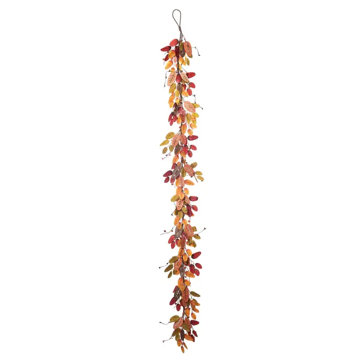 Fall Leaf Garland with Wooden Leaf Accents