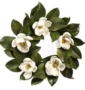 16" White Magnolia Bloom Wreath
