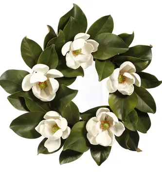 16" White Magnolia Bloom Wreath