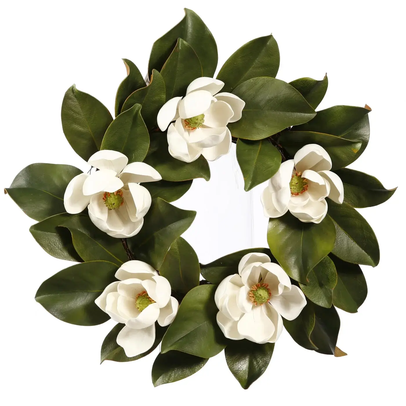 16" White Magnolia Bloom Wreath